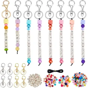 FREEBLOSS 370Pcs DIY Keychain Making Crafts Kits Silicone Beads Keychain Making Kit Letter Beads Keychain Beaded Keychain Kit Bead Lanyard for DIY Silicon Bead Jewelry Keychain Gift