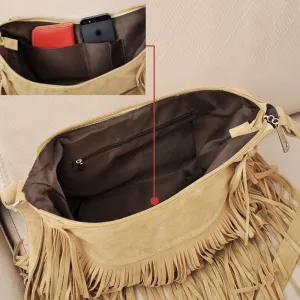 Fringe Crossbody Bag for Women Vintage canvas Hobo Purse Handbags Shoulder Bag Boho Messenger Bags Zip Satchel Bag