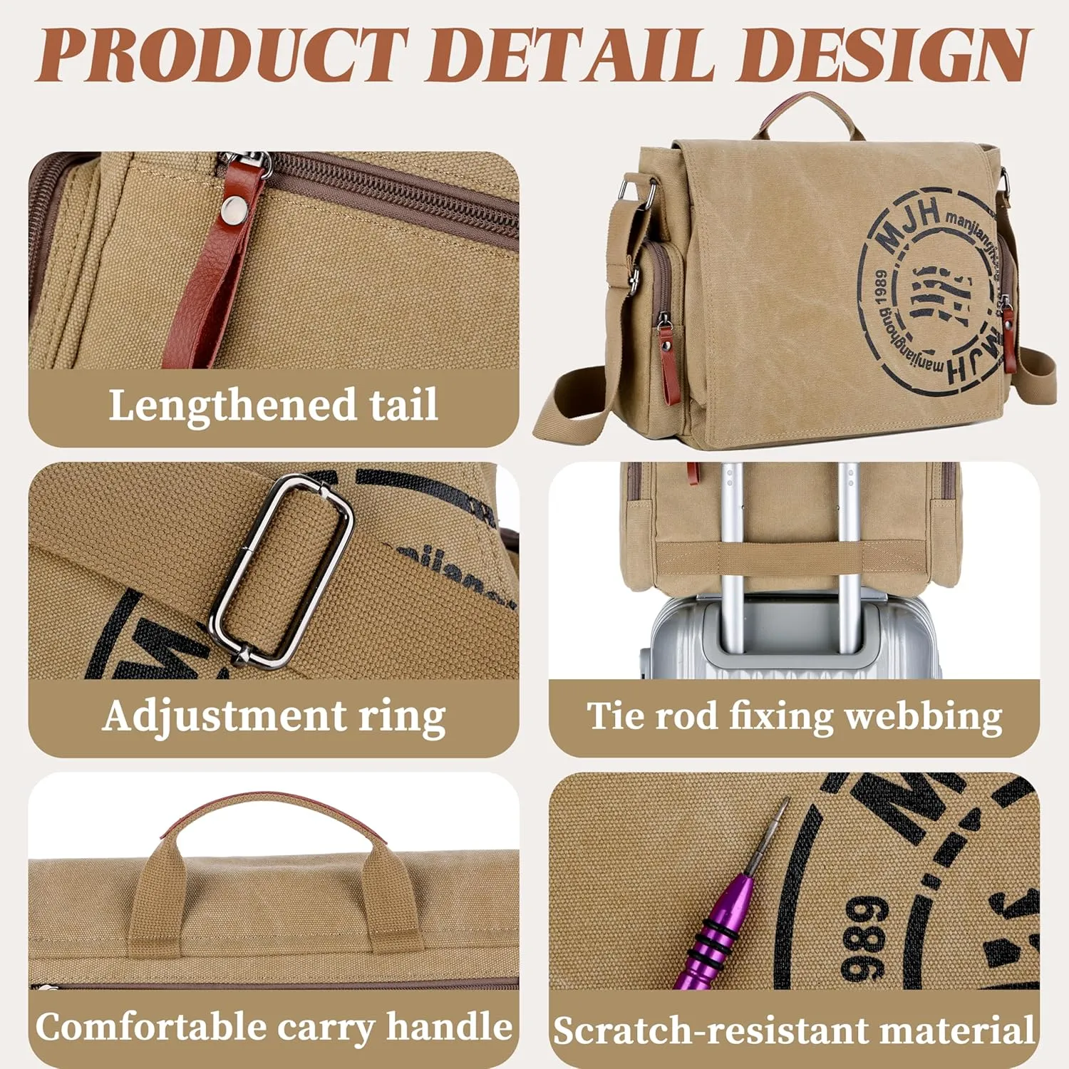 FSD.WG Satchel Messenger Bag for Men Canvas,Travel Shoulder bag 13.5" Laptop Bags