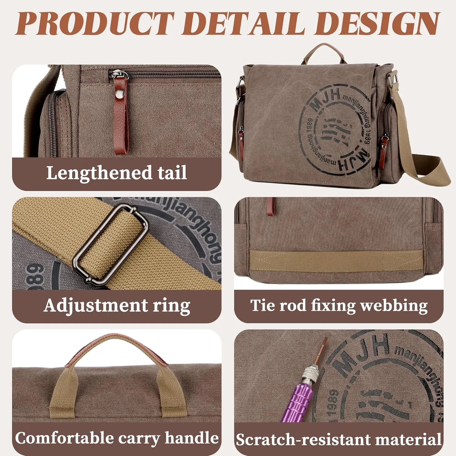 FSD.WG Satchel Messenger Bag for Men Canvas,Travel Shoulder bag 13.5" Laptop Bags