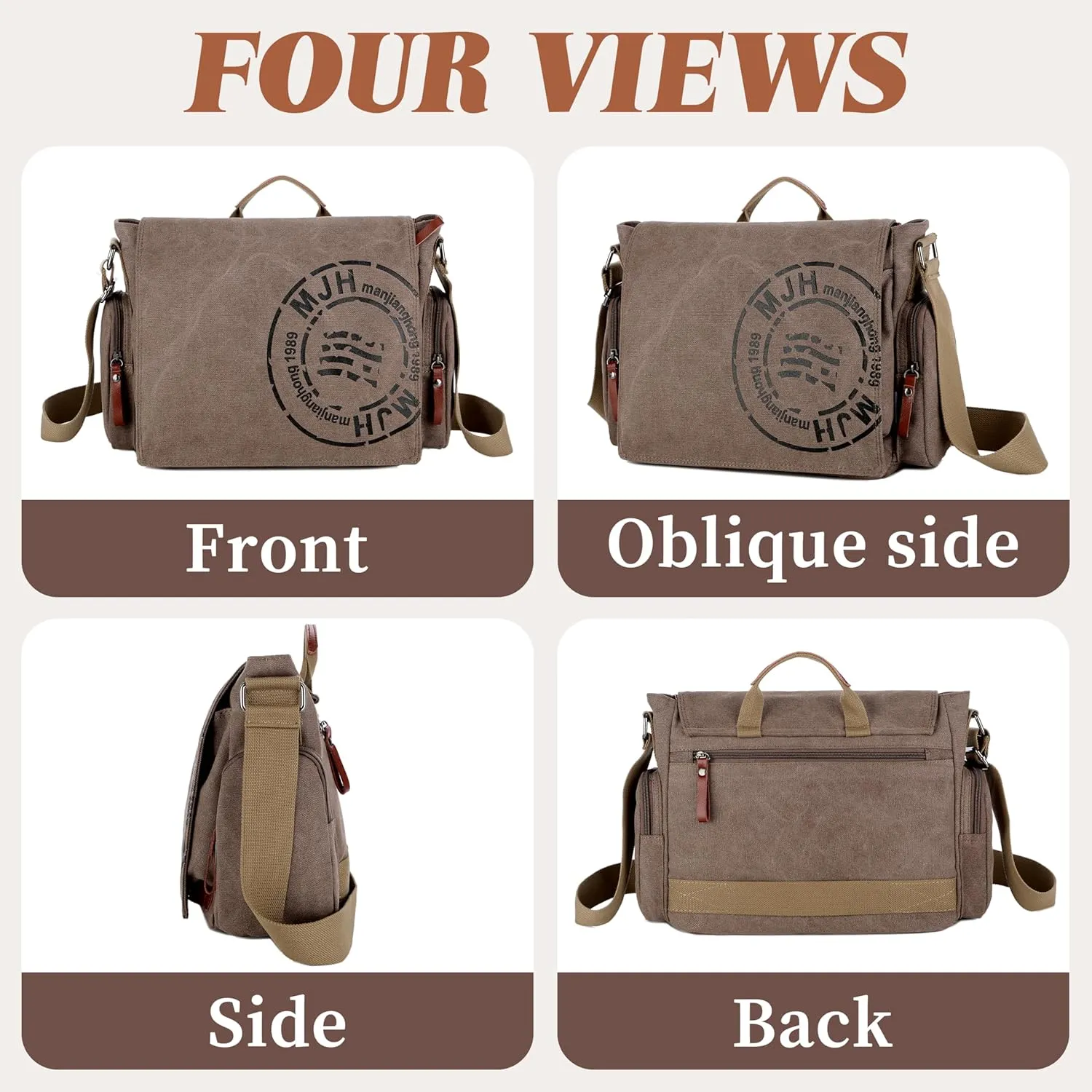 FSD.WG Satchel Messenger Bag for Men Canvas,Travel Shoulder bag 13.5" Laptop Bags