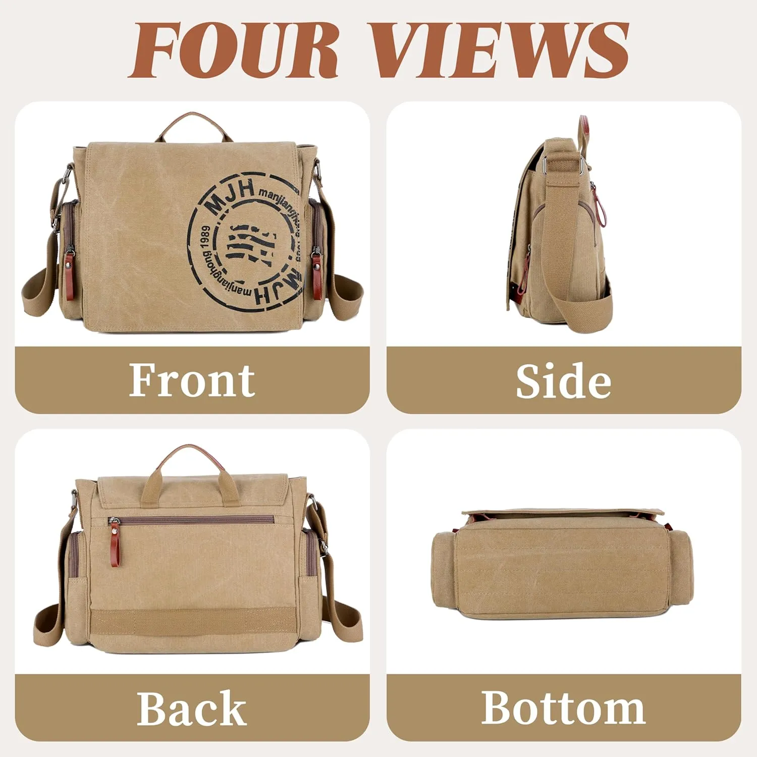 FSD.WG Satchel Messenger Bag for Men Canvas,Travel Shoulder bag 13.5" Laptop Bags