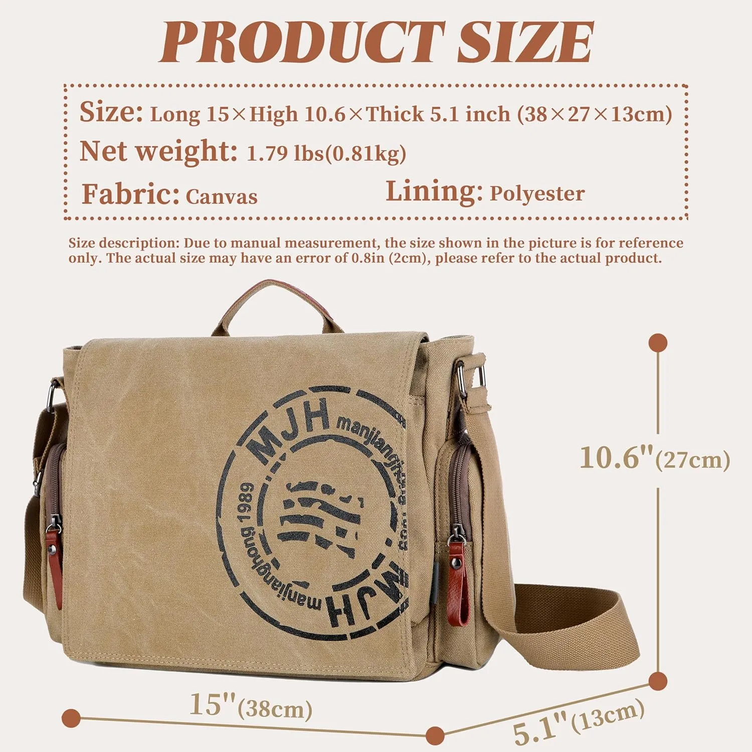FSD.WG Satchel Messenger Bag for Men Canvas,Travel Shoulder bag 13.5" Laptop Bags