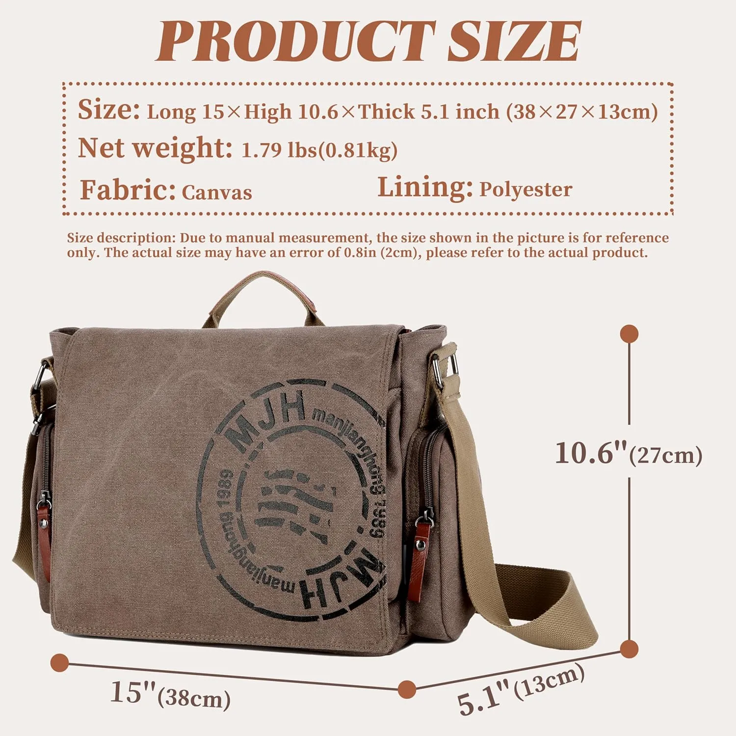 FSD.WG Satchel Messenger Bag for Men Canvas,Travel Shoulder bag 13.5" Laptop Bags