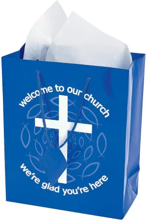 Fun Express Blue Welcome To Our Church Gift Bags (set of 12) Religious Party Supplies