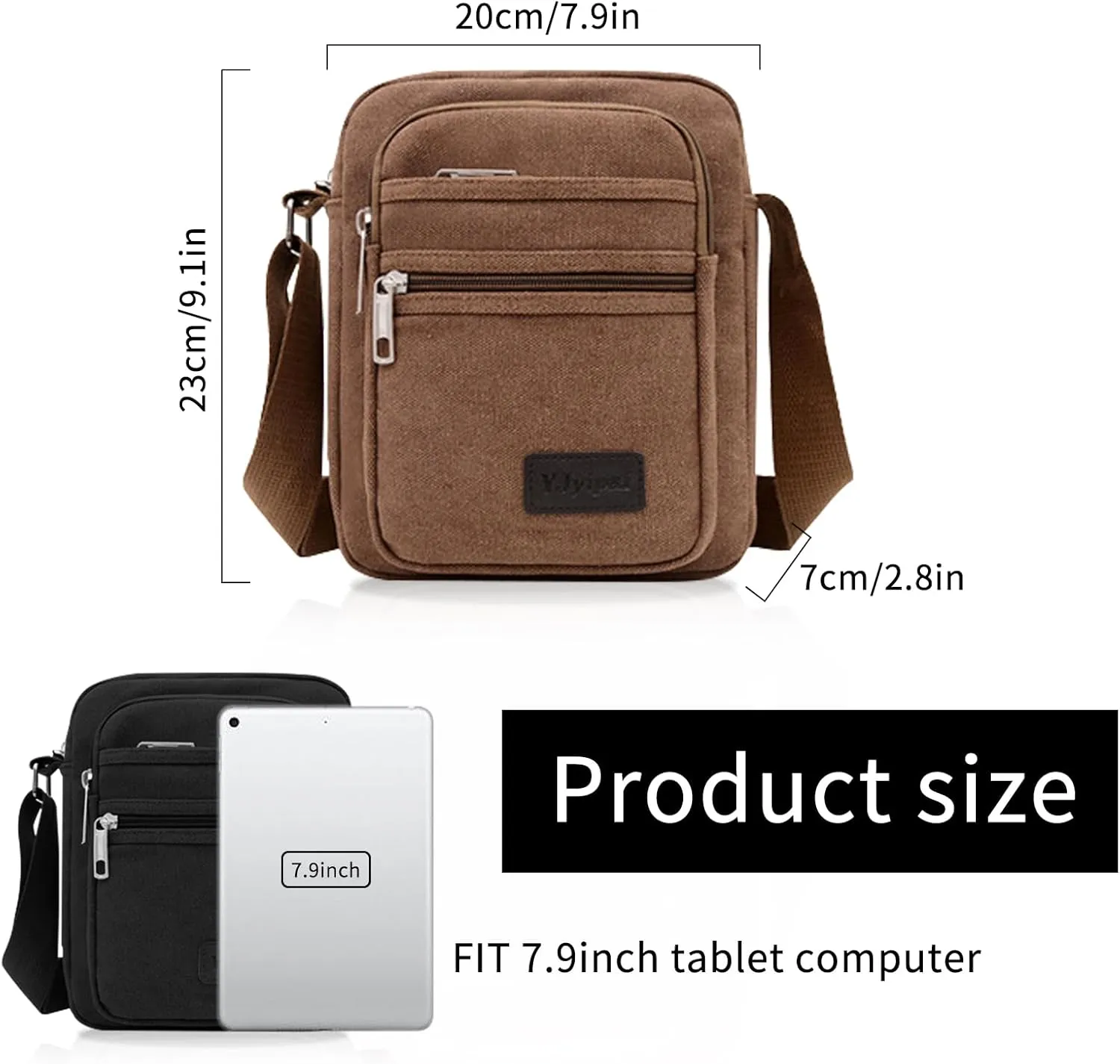 FuninCrea Crossbody Bag, Canvas Shoulder Bag Messenger Bags for Men, Multi Pocket Crossbody Phone Bag for Travelling, Hiking