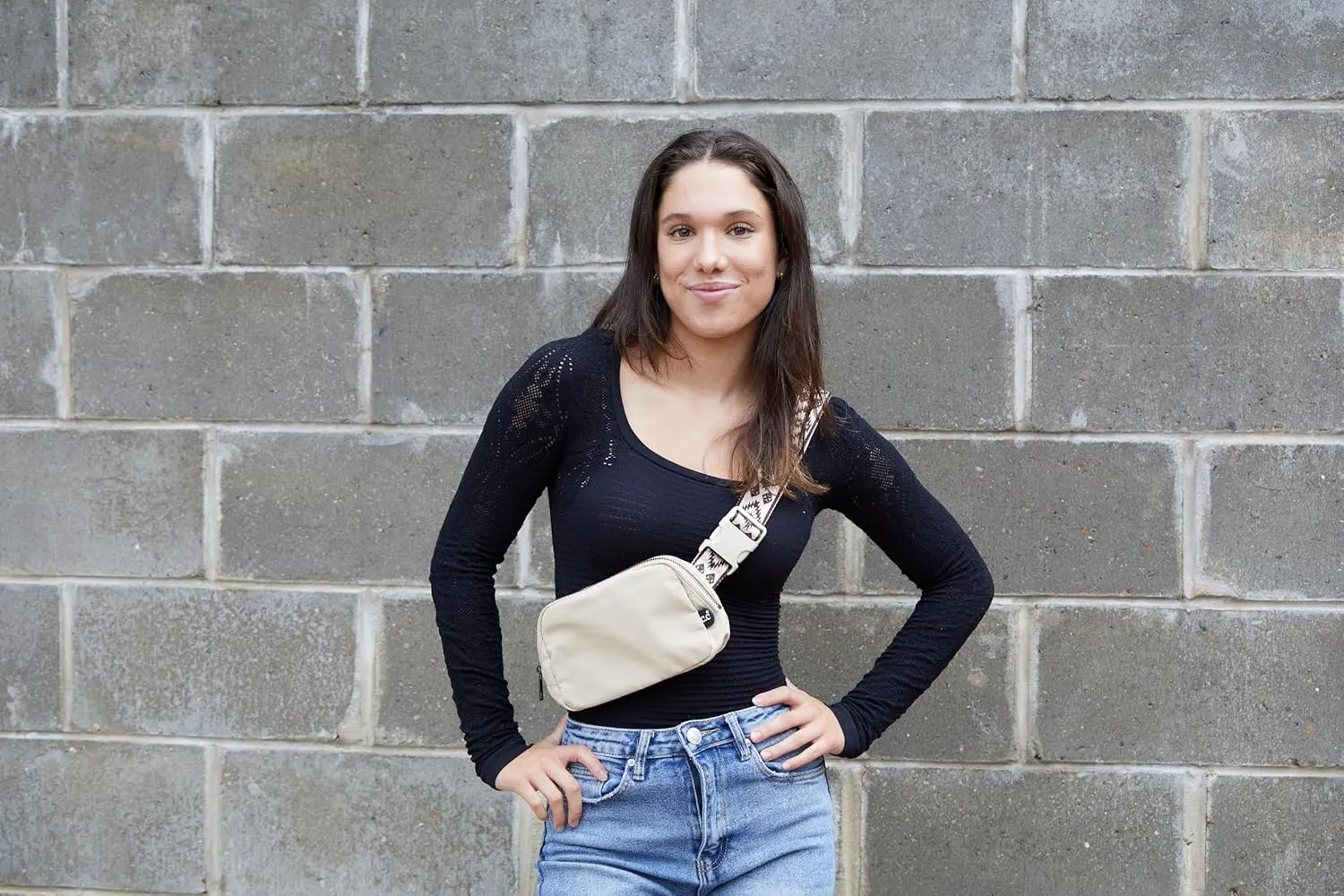 Funky Junque Small Crossbody Bag for Women, Nylon Crossbag Sling Belt Waist Fanny Pack with Adjustable Strap, Beige - Aztec Strap - Beige