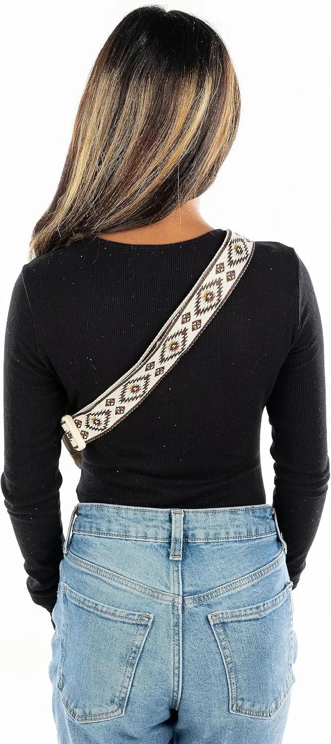 Funky Junque Small Crossbody Bag for Women, Nylon Crossbag Sling Belt Waist Fanny Pack with Adjustable Strap, Beige - Aztec Strap - Beige