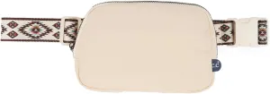 Funky Junque Small Crossbody Bag for Women, Nylon Crossbag Sling Belt Waist Fanny Pack with Adjustable Strap, Beige - Aztec Strap - Beige
