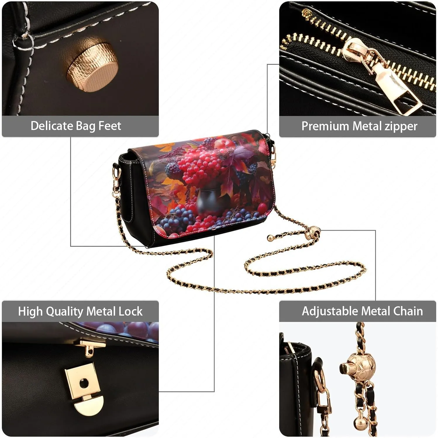 GAIGEO Dark Fall Foliage Medium Shoulder Bag for Women, Crossbody Leather Bag, Womens Leather Crossbody Purse