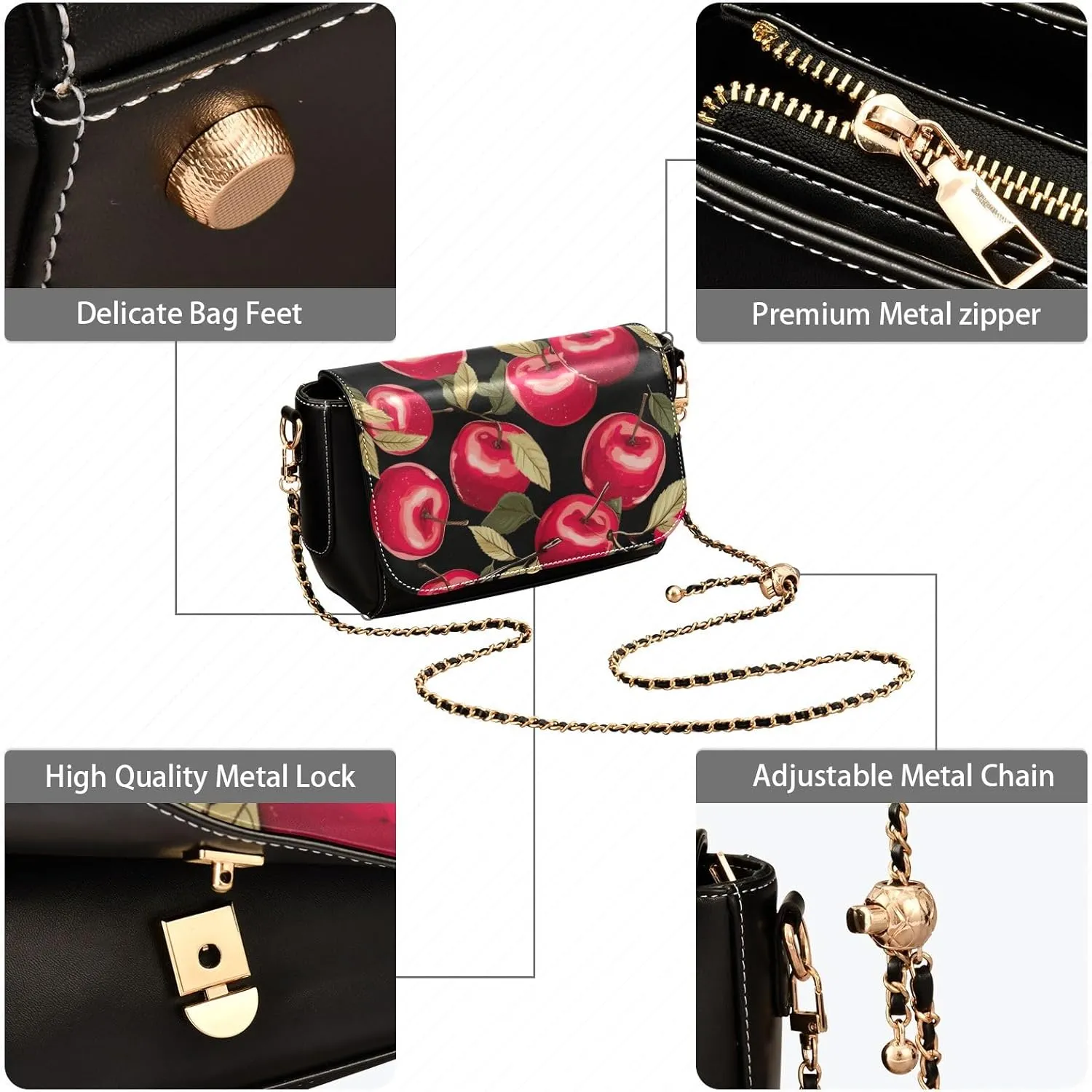 GAIGEO Strawberries Womens Leather Shoulder Bags, Crossbody Leather Bags, Leather Shoulder Purses for Women