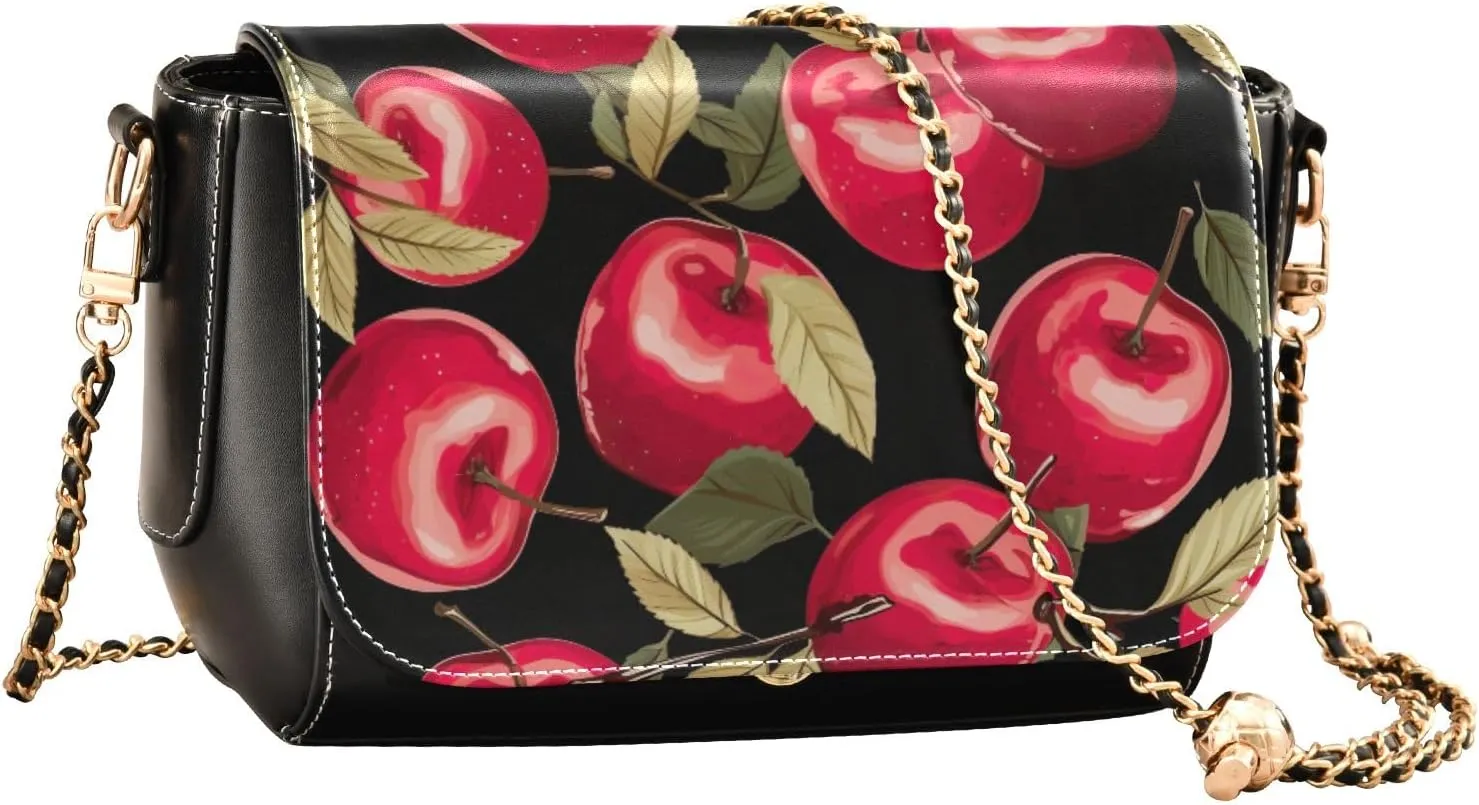 GAIGEO Strawberries Womens Leather Shoulder Bags, Crossbody Leather Bags, Leather Shoulder Purses for Women