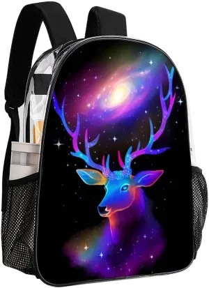 Galaxy Elk Deer Universe Art Rucksacks Lightweight Multipurpose Anti-Theft Shoulder Bag Large Capacity Business Computer Bag Transparent Bag