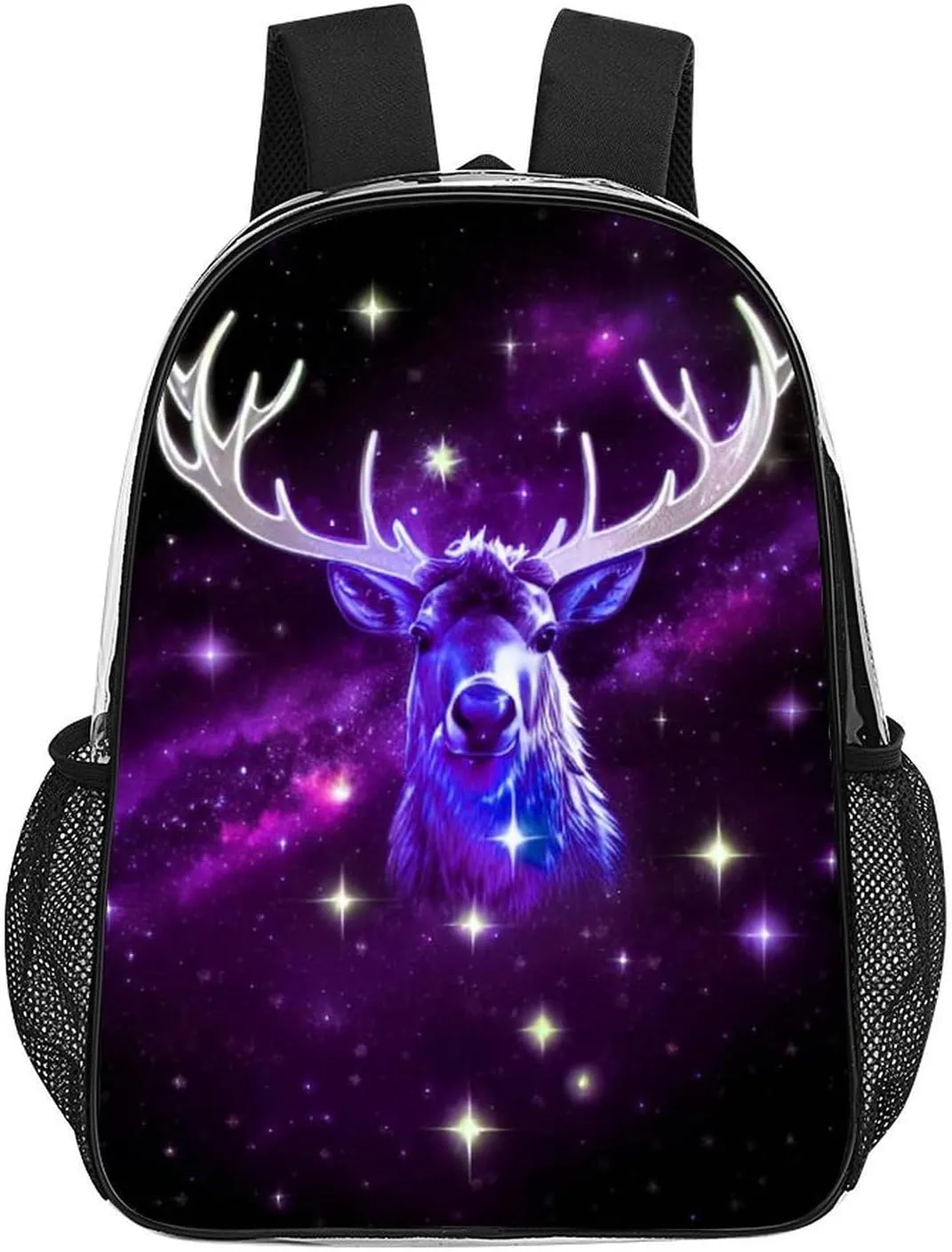 Galaxy Starry Sky Christmas Elk Moose Art Rucksacks Lightweight Multipurpose Transparent Shoulder Bag Big Capacity Traveling & Camping Backpack With Side Pockets