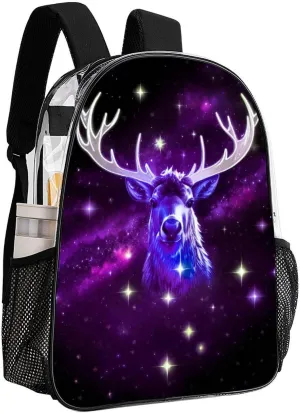 Galaxy Starry Sky Christmas Elk Moose Art Rucksacks Lightweight Multipurpose Transparent Shoulder Bag Big Capacity Traveling & Camping Backpack With Side Pockets
