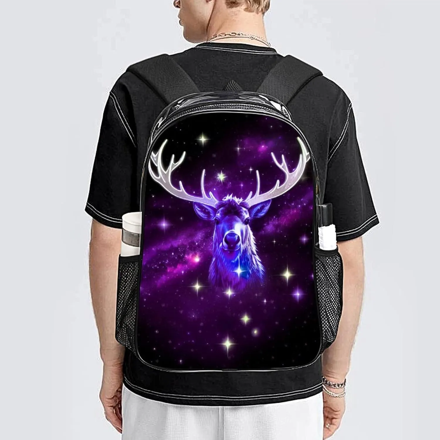 Galaxy Starry Sky Christmas Elk Moose Art Rucksacks Lightweight Multipurpose Transparent Shoulder Bag Big Capacity Traveling & Camping Backpack With Side Pockets