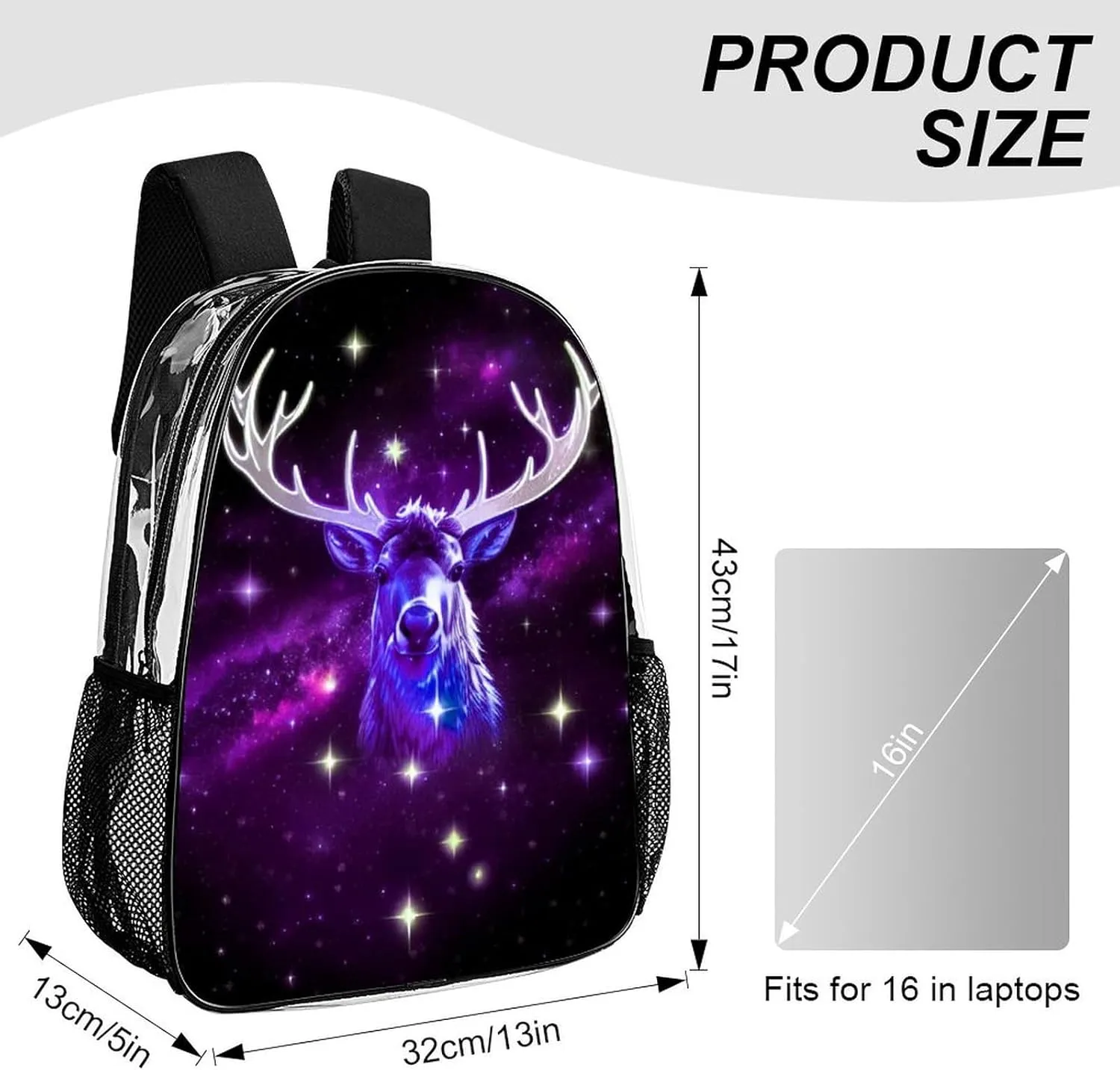 Galaxy Starry Sky Christmas Elk Moose Art Rucksacks Lightweight Multipurpose Transparent Shoulder Bag Big Capacity Traveling & Camping Backpack With Side Pockets