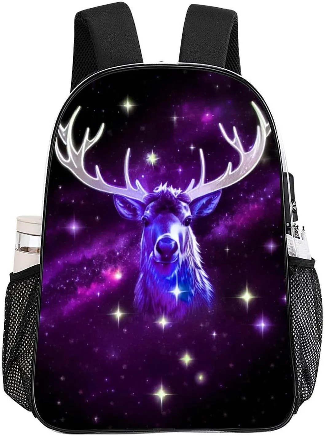 Galaxy Starry Sky Christmas Elk Moose Art Rucksacks Lightweight Multipurpose Transparent Shoulder Bag Big Capacity Traveling & Camping Backpack With Side Pockets