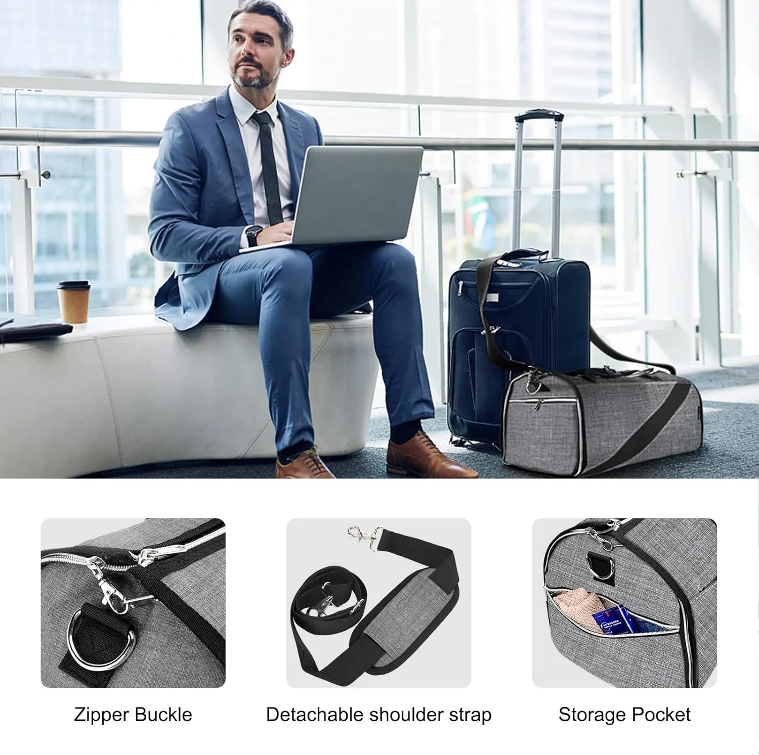 Garment Bag Large Duffel Bag Suit Travel Bag for Travel，Weekend Travel Backpack,Travel Flight Bag with Shoes Pouch for Men Women