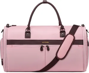 Garment Bags for Travel, Convertible Travel Garment Duffle Bag, Carry On Garment Bag for Men Women with Shoes Compartment, 2 in 1 Suit Bag Travel Duffel Bag with Detachable Shoulder Strap-Pink