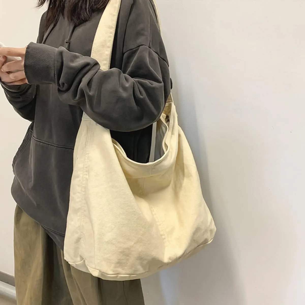 GAXOS Aesthetic Cute Messenger Bag for School Vintage Black Canvas Crossbody for Women Shoulder Laptop Bag