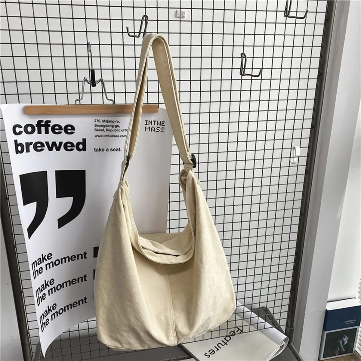 GAXOS Aesthetic Cute Messenger Bag for School Vintage Black Canvas Crossbody for Women Shoulder Laptop Bag