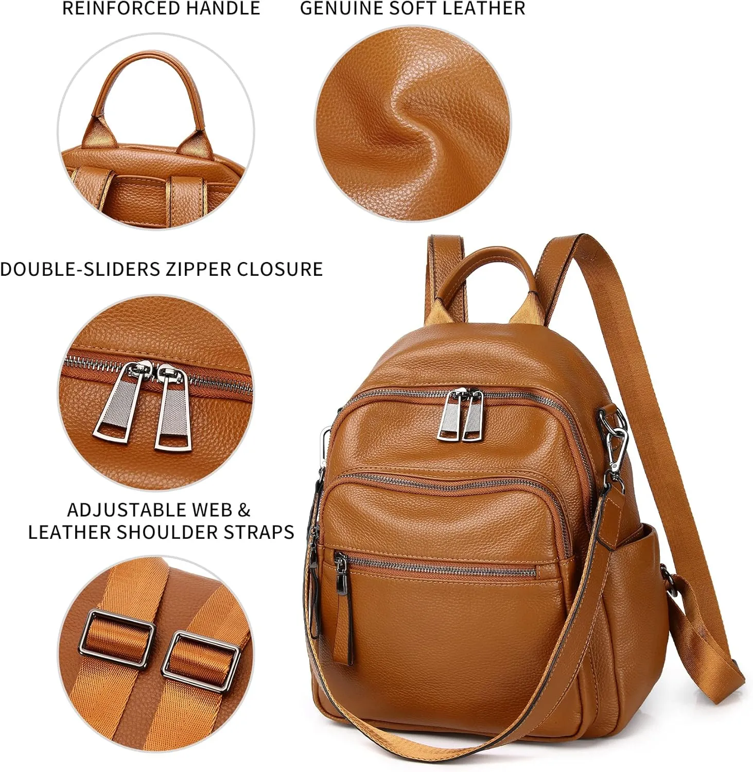 Genuine Leather Backpack Purse For Women Real Soft Leather Travel Convertible Shoulder Bag