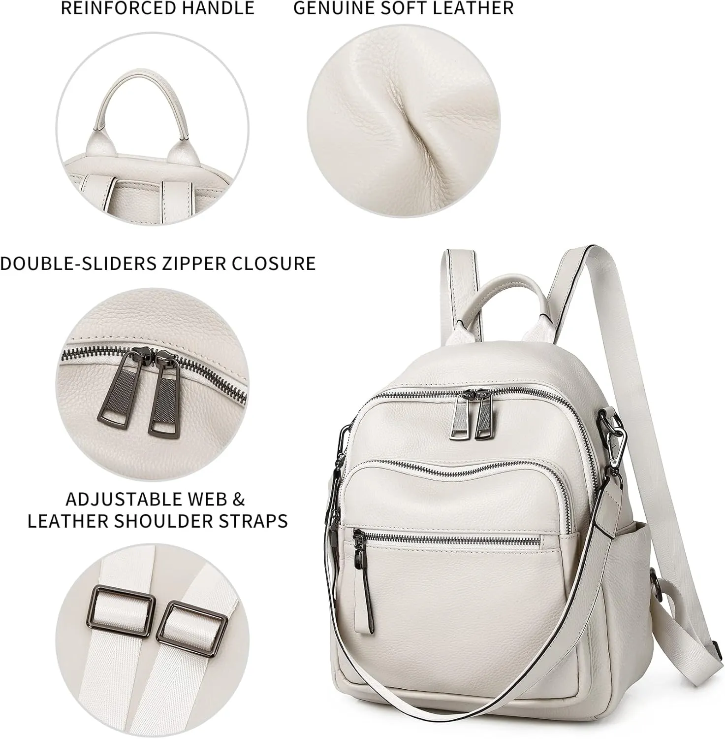 Genuine Leather Backpack Purse For Women Real Soft Leather Travel Convertible Shoulder Bag