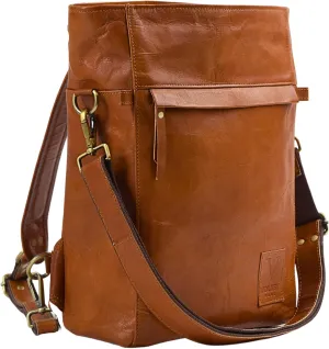 Genuine Leather Convertible Backpack for Women - Laptop & Ipad pocket - 2 in 1 Shoulder/Crossbody Back Pack for Traveling - Brown (Tan)
