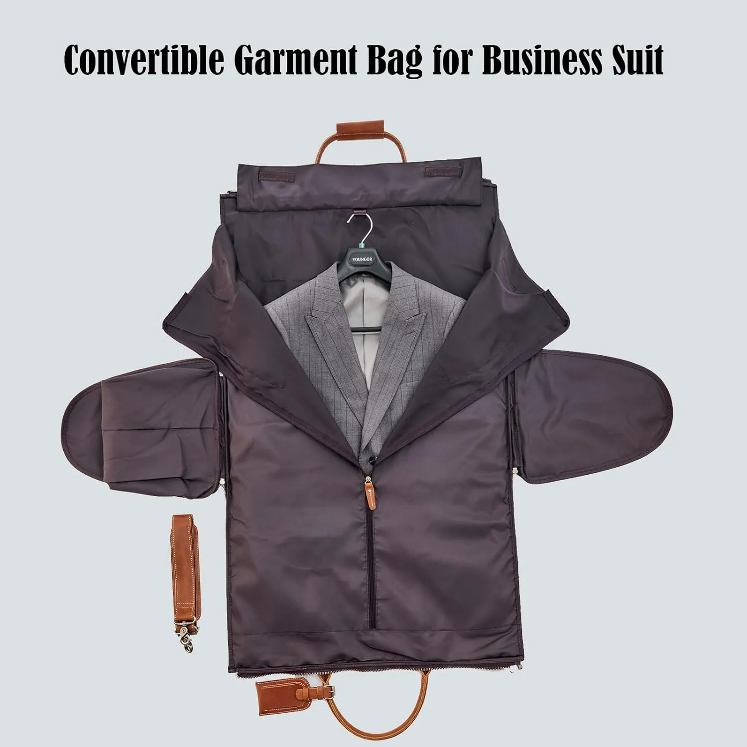 Genuine Leather Convertible Garment Bag with Shoes Compartment Full Grain Leather Carry on Duffle Bag for Men Women Weekender Hanging Business Suitcase for Travel Suit