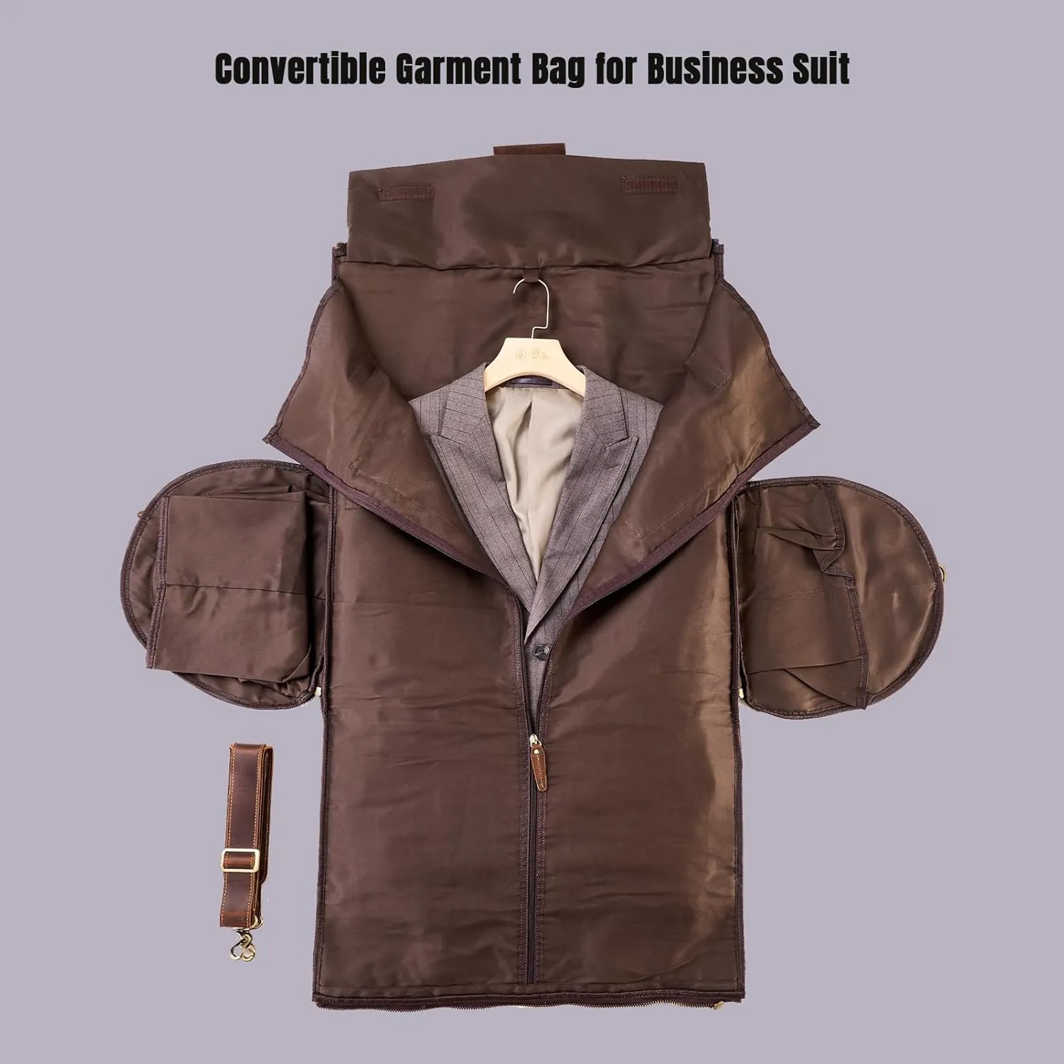 Genuine Leather Convertible Garment Bag with Shoes Compartment Full Grain Leather Carry on Duffle Bag Garment for Men Women Weekender Hanging Business Suitcase for Travel Suit DarkBrown