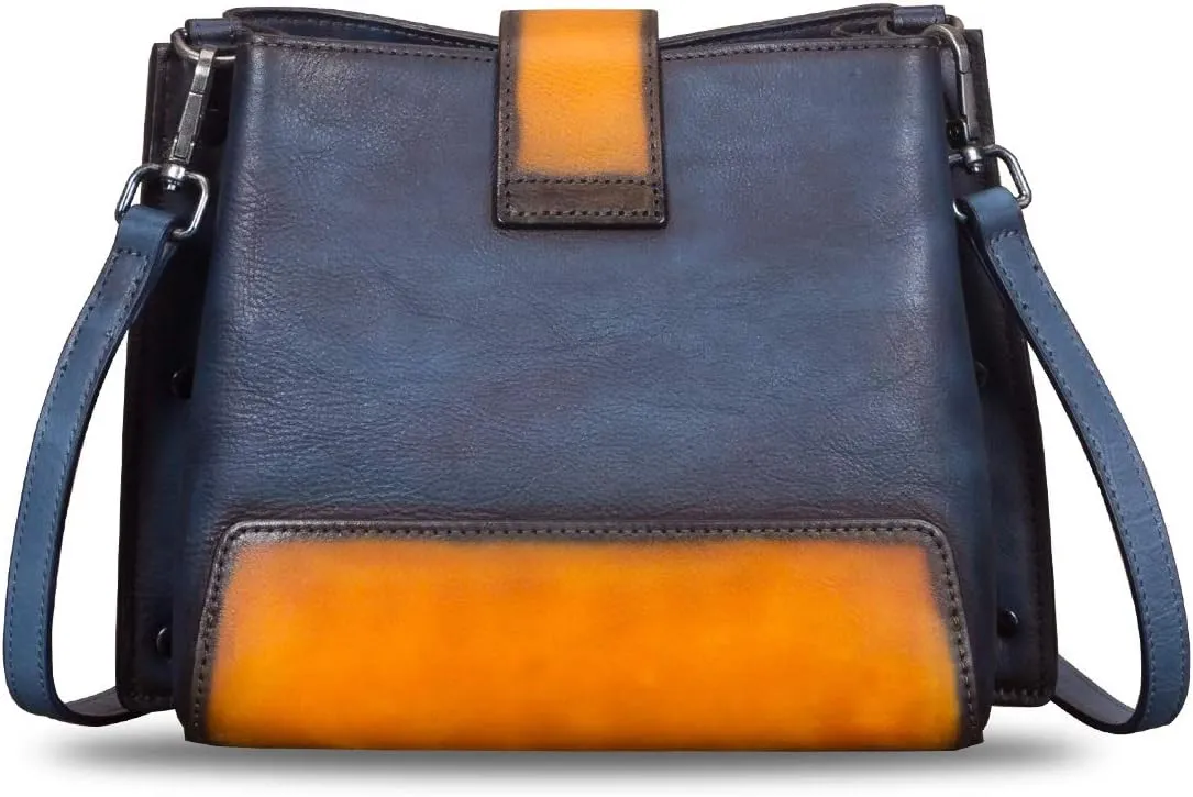 Genuine Leather Crossbody Bag for Women Vintage Shoulder Satchel Purse with Convertible Double Straps Handbag