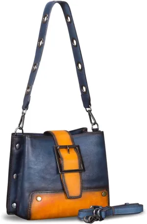 Genuine Leather Crossbody Bag for Women Vintage Shoulder Satchel Purse with Convertible Double Straps Handbag