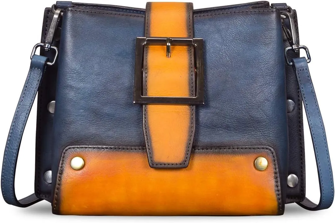 Genuine Leather Crossbody Bag for Women Vintage Shoulder Satchel Purse with Convertible Double Straps Handbag