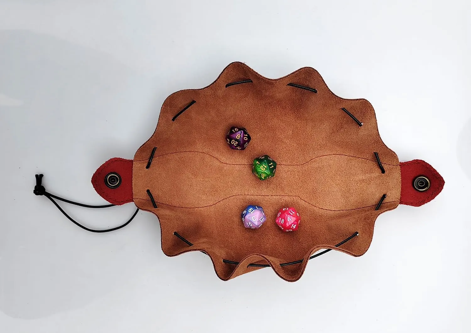 Genuine Leather Dice Bag - Tray, Dragon Themed DND Gift, Drawstring Pouch for Runes or Travel Medicine