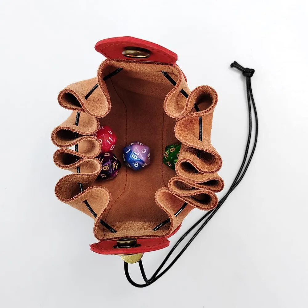 Genuine Leather Dice Bag - Tray, Dragon Themed DND Gift, Drawstring Pouch for Runes or Travel Medicine
