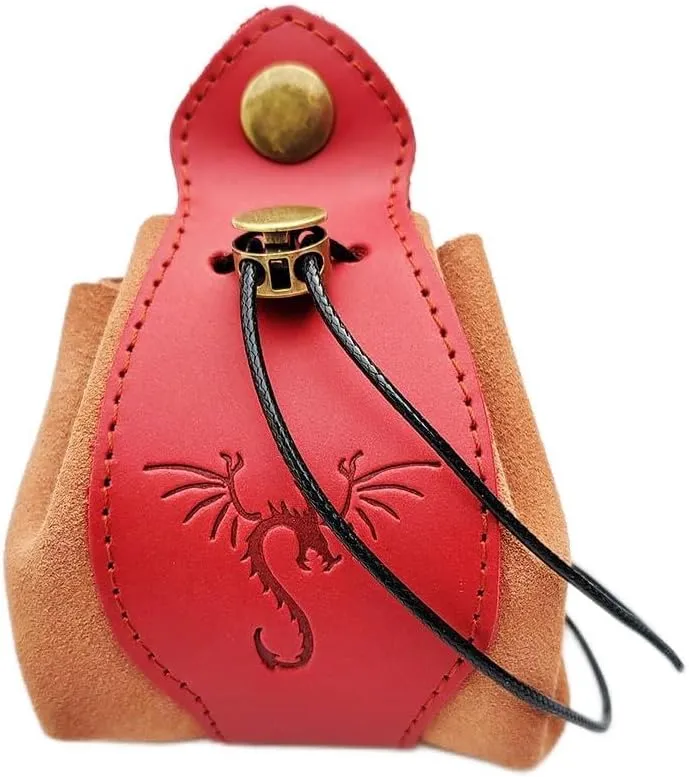 Genuine Leather Dice Bag - Tray, Dragon Themed DND Gift, Drawstring Pouch for Runes or Travel Medicine