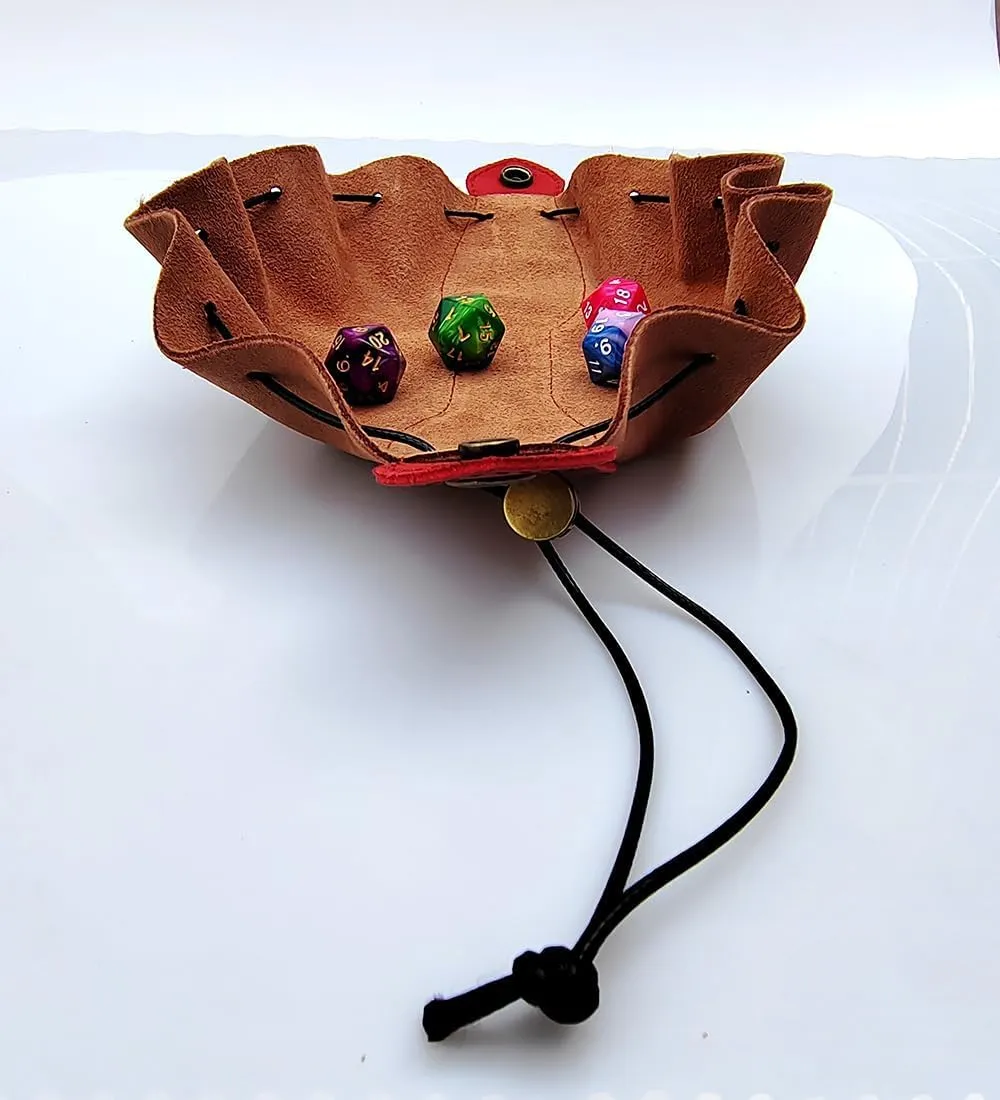 Genuine Leather Dice Bag - Tray, Dragon Themed DND Gift, Drawstring Pouch for Runes or Travel Medicine
