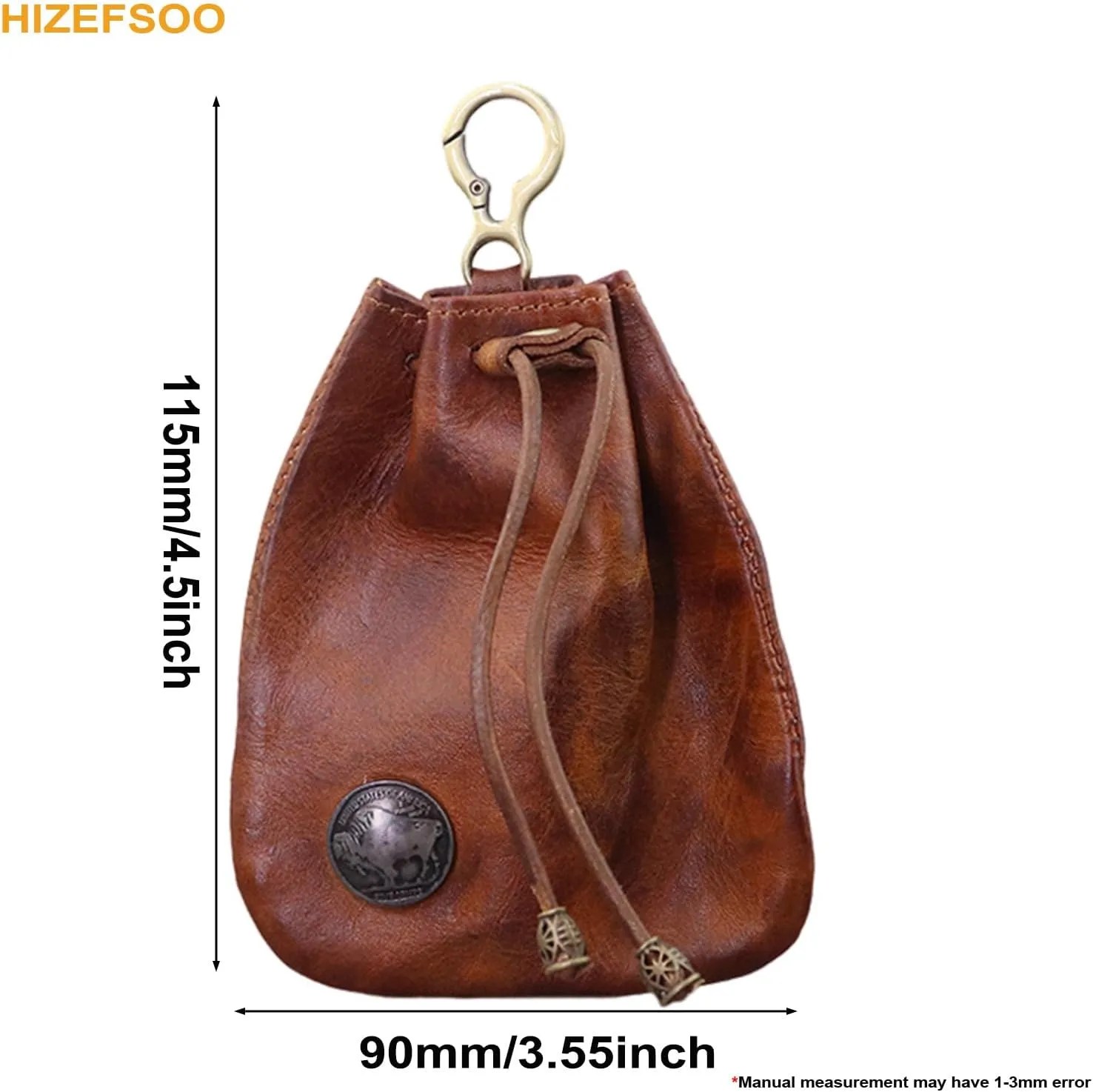 Genuine Leather - Drawstring Pouch Leather Coin Purse Pouch Keychain Mini Vintage Jewelry Key Dice Personality Change Coin Purse Pouch Bag Organizer for Men & Women (Brown)