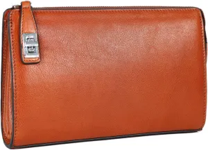 Genuine Leather Men Clutch Bags Purse Handbags Business Zipper Wallet Travel Bag (brown)