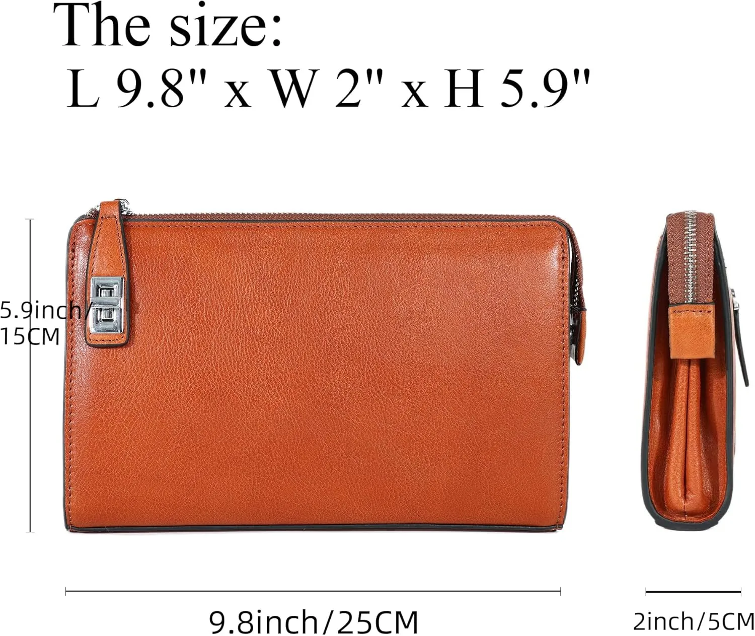 Genuine Leather Men Clutch Bags Purse Handbags Business Zipper Wallet Travel Bag (brown)