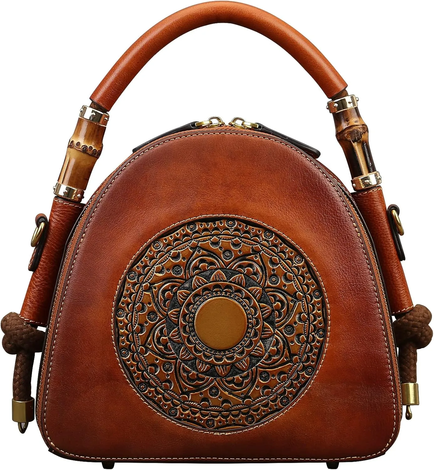 Genuine Leather Pocketbooks for Women, Retro Organizer Top Handle Satchel Totem Leather Handbag Ladies