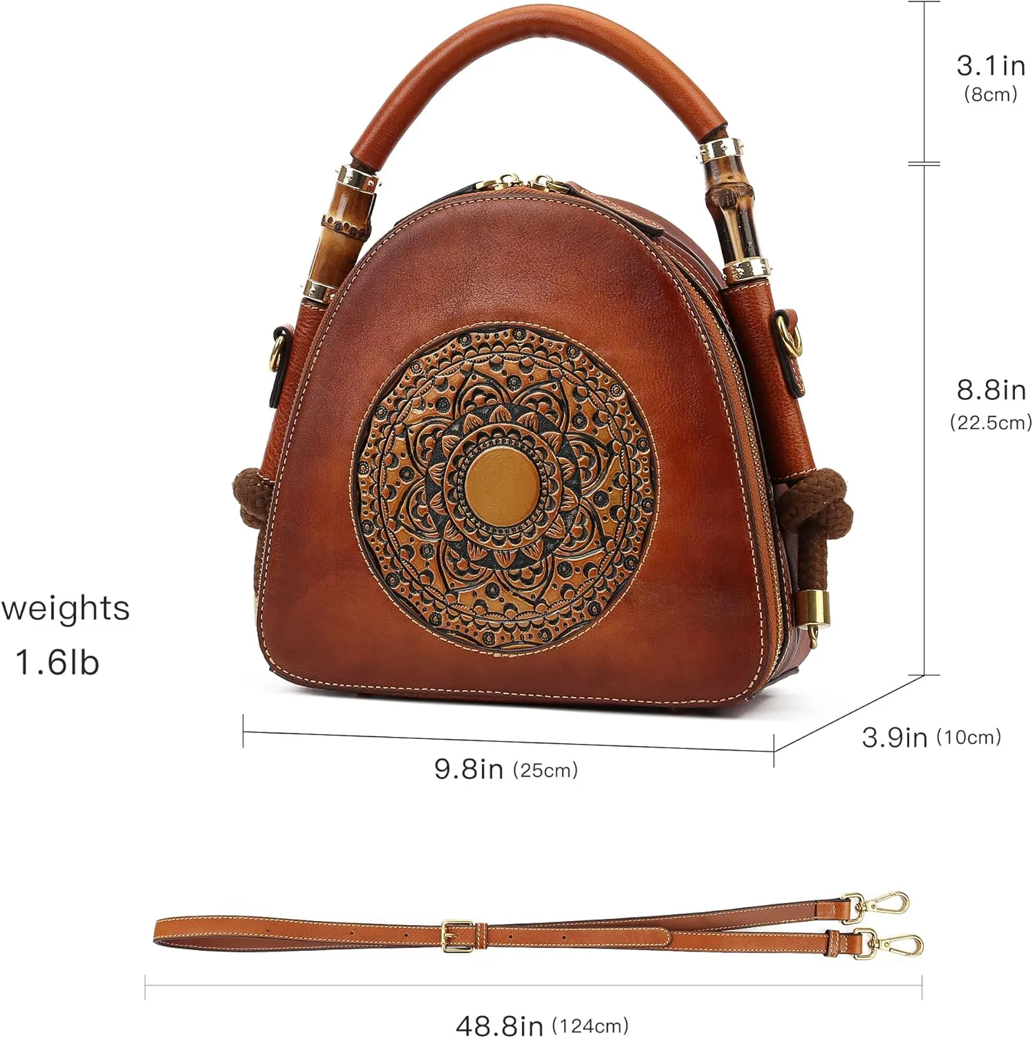Genuine Leather Pocketbooks for Women, Retro Organizer Top Handle Satchel Totem Leather Handbag Ladies
