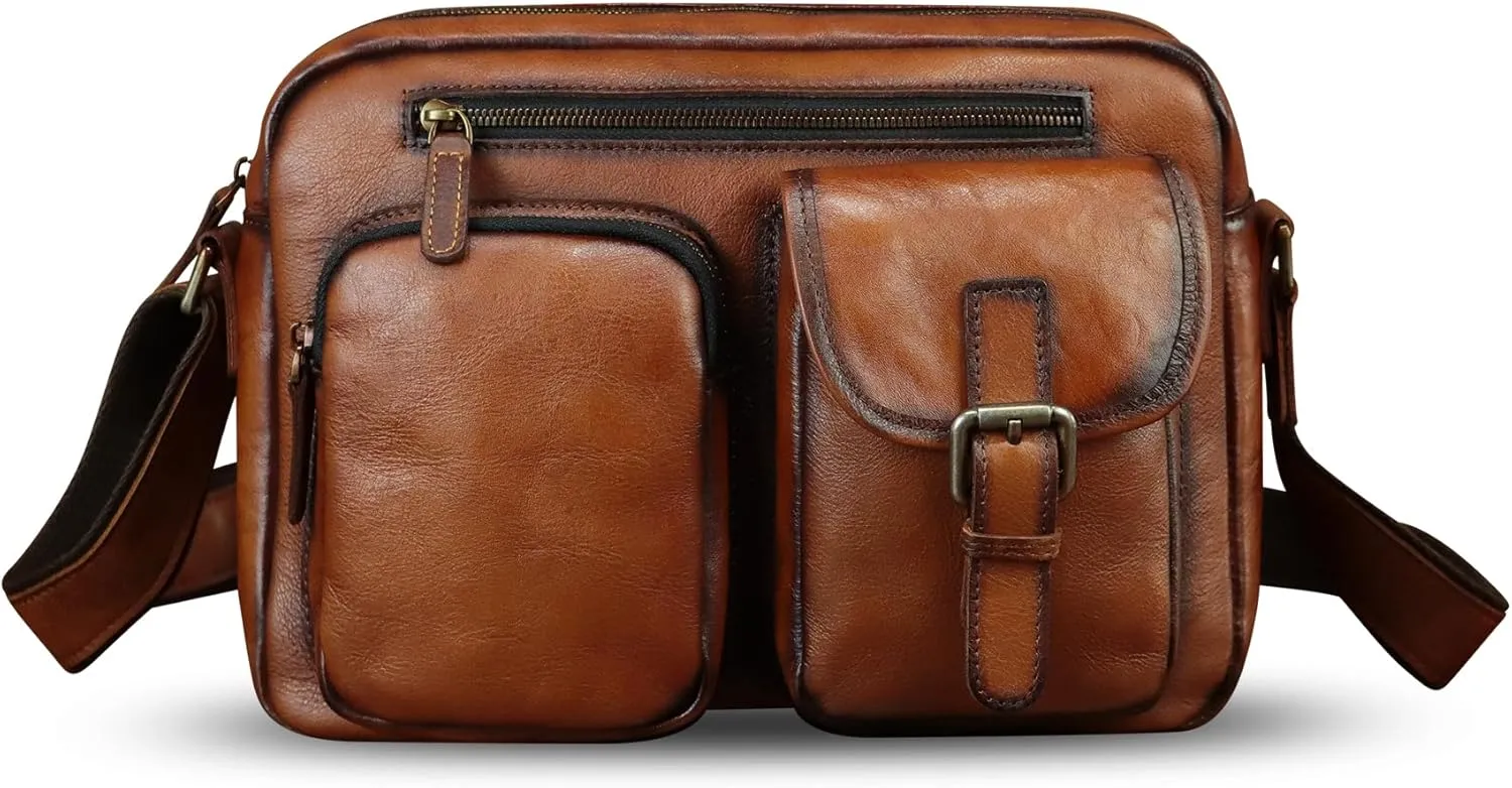 Genuine Leather Purse and Messenger Bag for Men Vintage Leather Shoulder Bag Briefcase Crossbody Satchel Bags with Strap