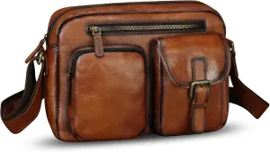 Genuine Leather Purse and Messenger Bag for Men Vintage Leather Shoulder Bag Briefcase Crossbody Satchel Bags with Strap
