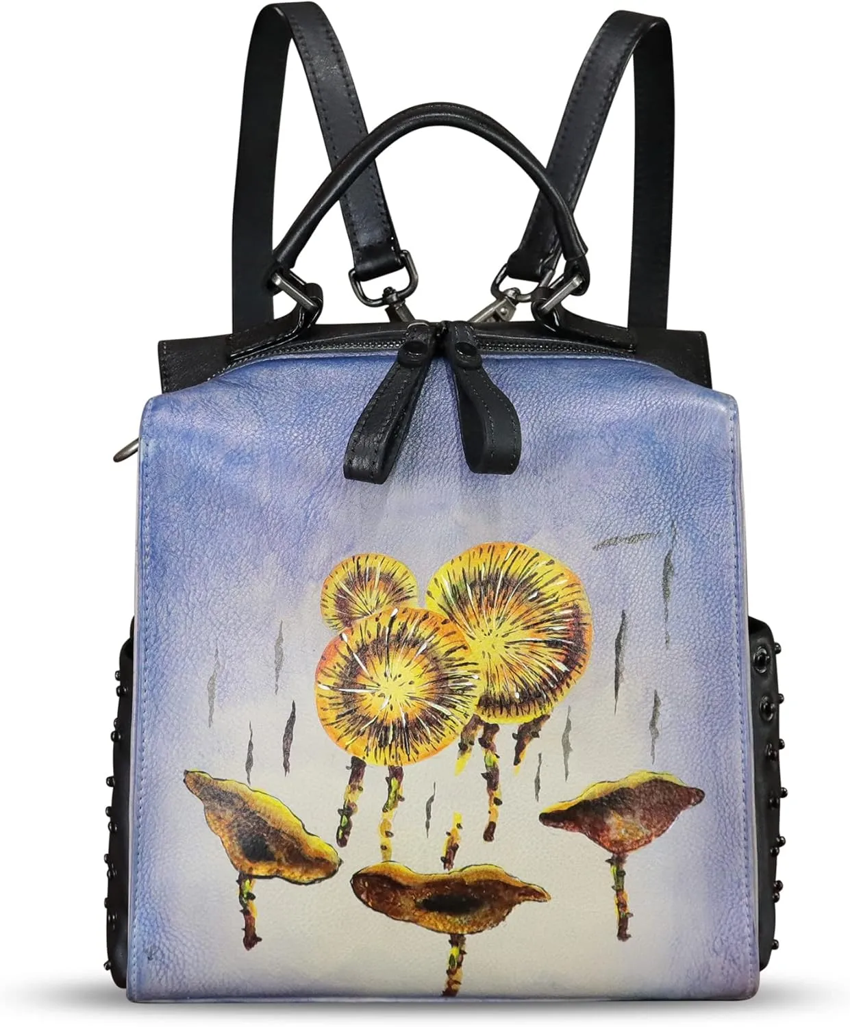 Genuine Leather Satchel for Women Hand Painted Purse Crossbody Handbag Top Handle Bags Handmade Convertible Backpack