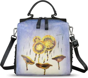 Genuine Leather Satchel for Women Hand Painted Purse Crossbody Handbag Top Handle Bags Handmade Convertible Backpack