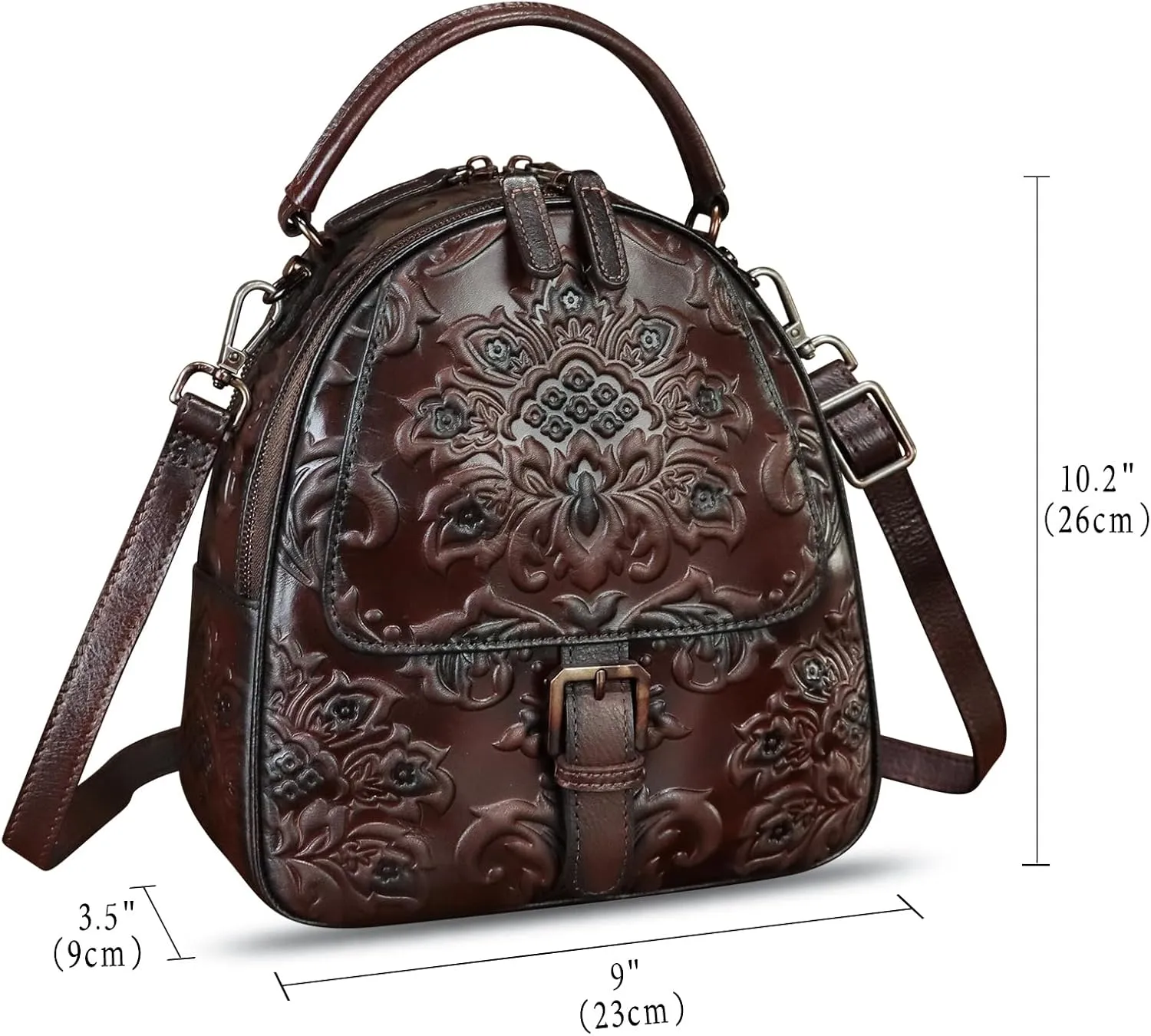 Genuine Leather Satchel for Women Purse Embossed Crossbody Handbag Top Handle Bags Handmade Convertible Backpack Knapsack
