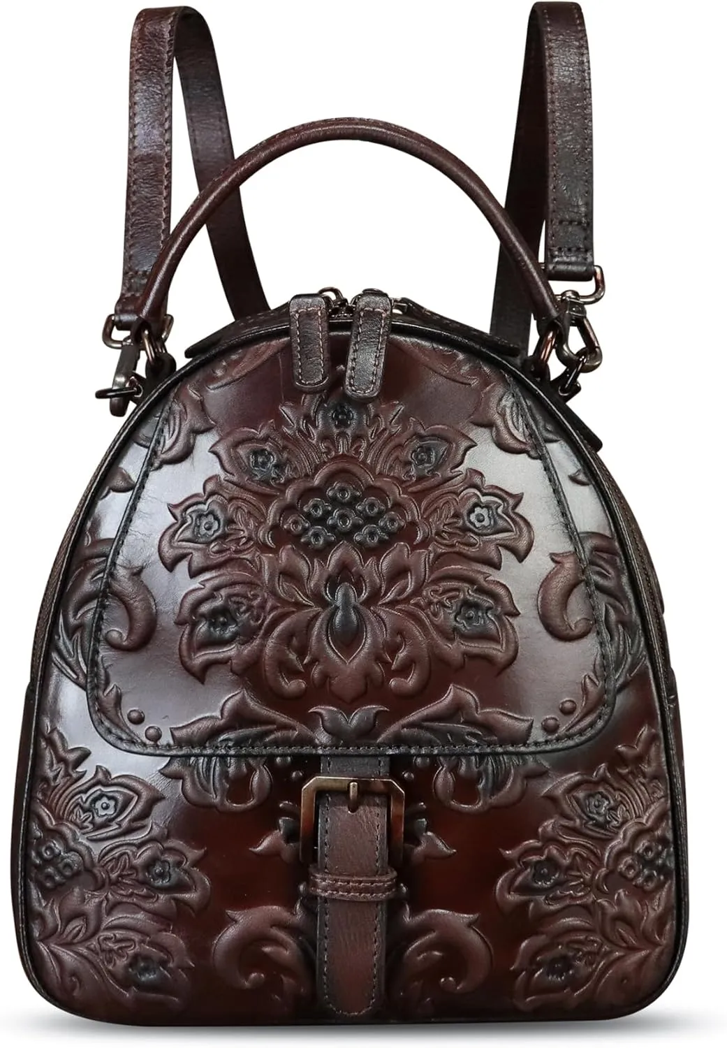 Genuine Leather Satchel for Women Purse Embossed Crossbody Handbag Top Handle Bags Handmade Convertible Backpack Knapsack