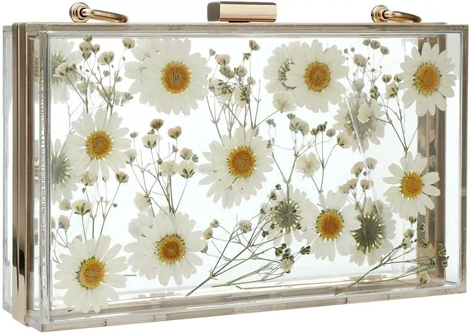 Gets PU Leather Purses and Handbags for Women Floral Beaded Clutch Purse for Wedding Clear Crossbody Bag